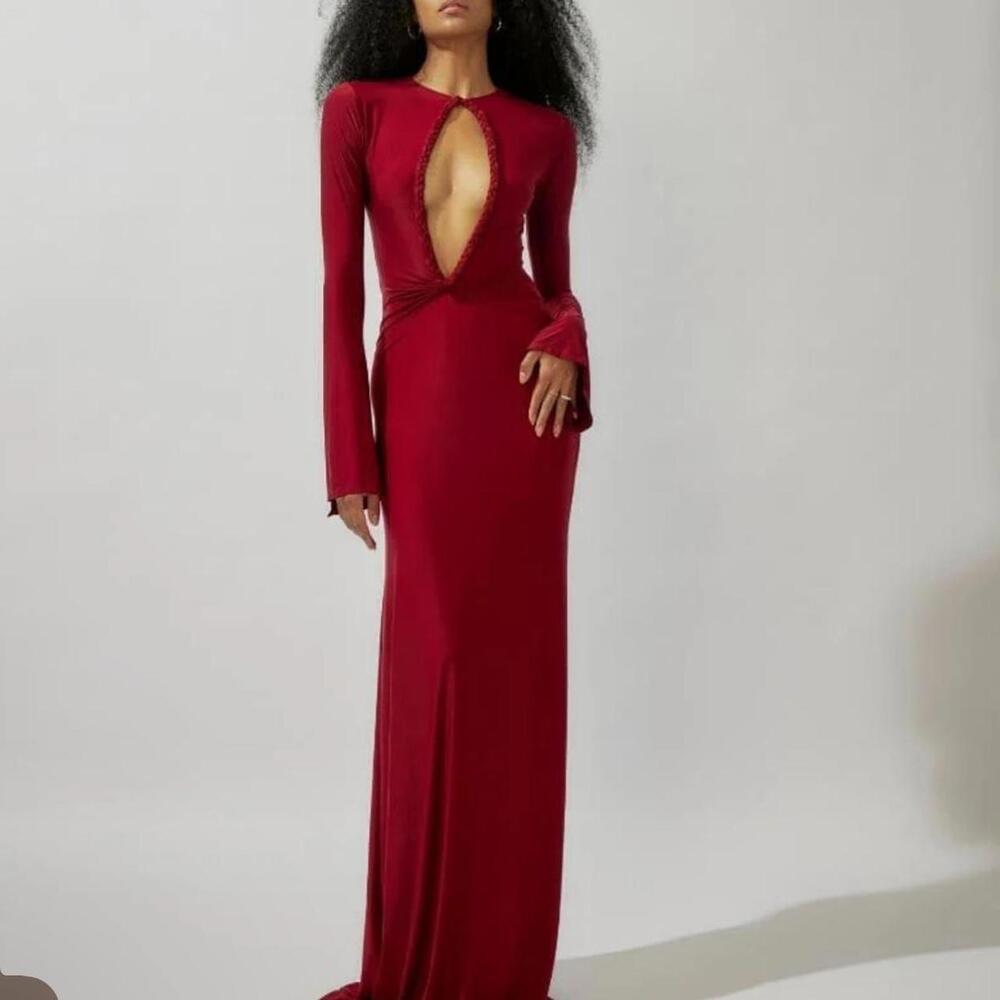 DEME BY GABRIELLA KAI MAROON CUT-OUT MAXI DRESS